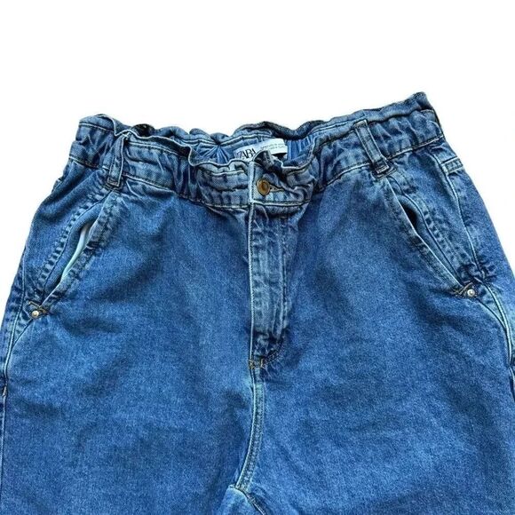 ZARA Womens High Waisted Cropped Jeans Blue Cotton Pockets Boho SZ 10 #1824 - Picture 2 of 9